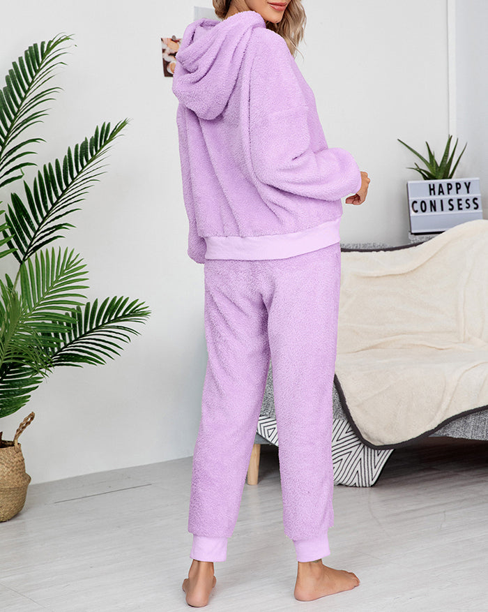 Solid Hooded Two-Piece Lounge Set