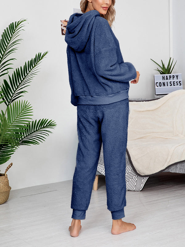 Solid Hooded Two-Piece Lounge Set