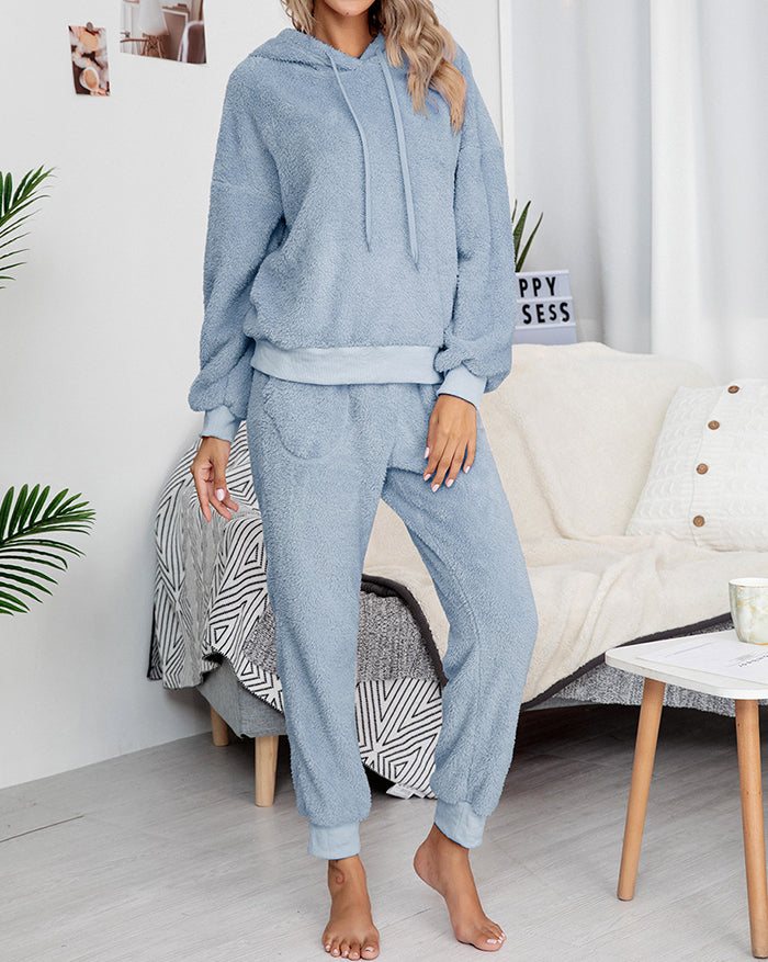Solid Hooded Two-Piece Lounge Set