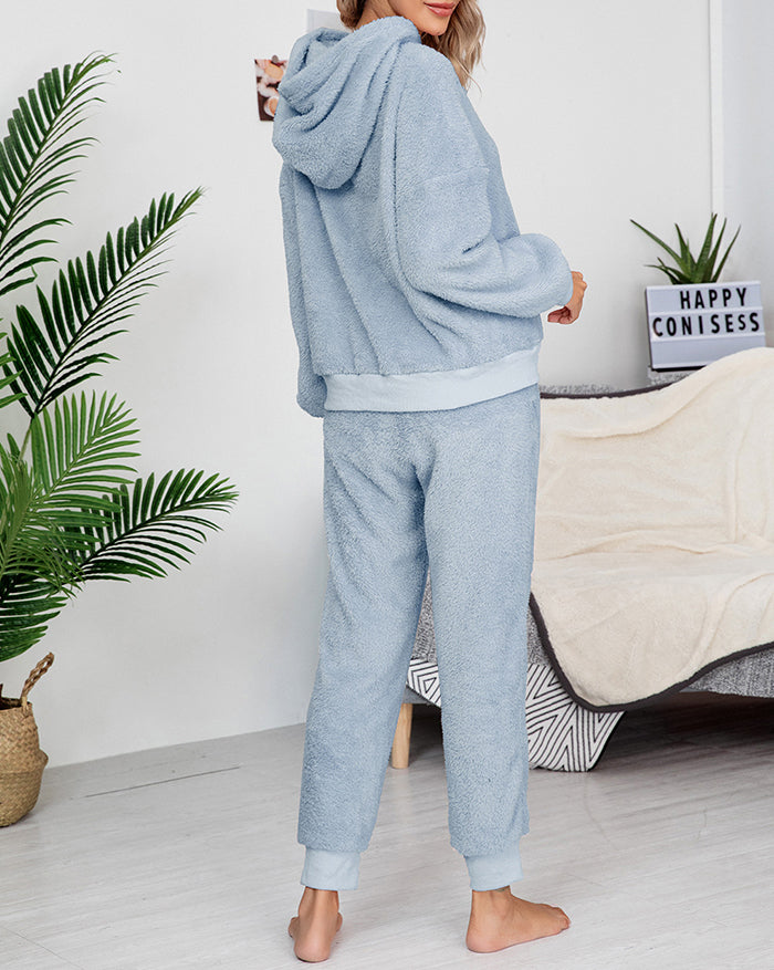 Solid Hooded Two-Piece Lounge Set