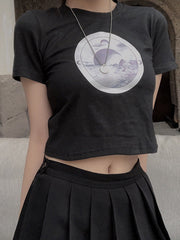 Crescent Moon Graphic Crop Top