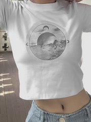 Crescent Moon Graphic Crop Top