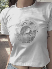 Crescent Moon Graphic Crop Top
