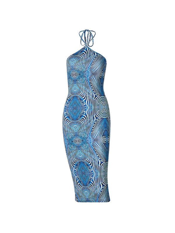 Dizzy Print Halter Bodycon Midi Dresses