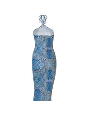 Dizzy Print Halter Bodycon Midi Dresses