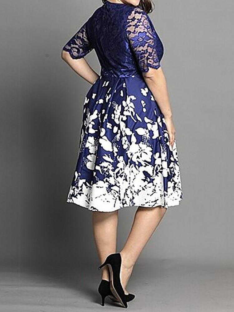 Lace Patchwork Butterfly Print Dresses