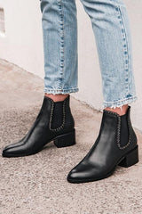Leather Elastic Studded Ankle Boots