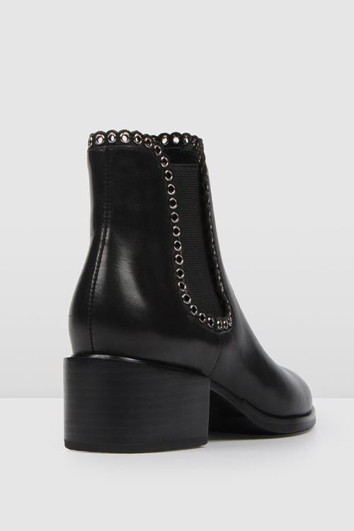 Leather Elastic Studded Ankle Boots