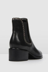 Leather Elastic Studded Ankle Boots