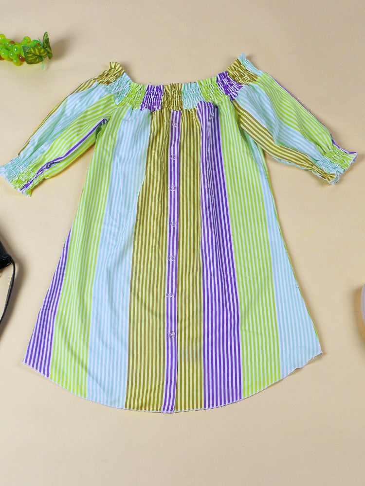 Striped Off Shoulder Mini Dresses