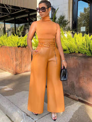 High Waist Wide Leg PU Pants