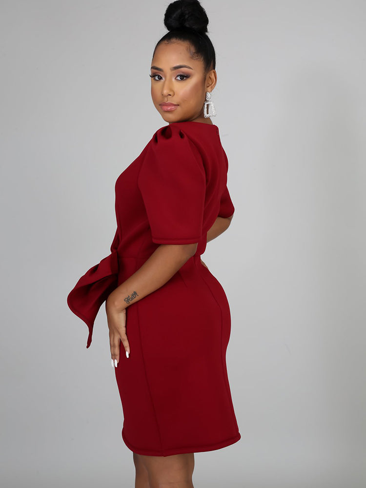 V Neck Ruffle Midi Dresses