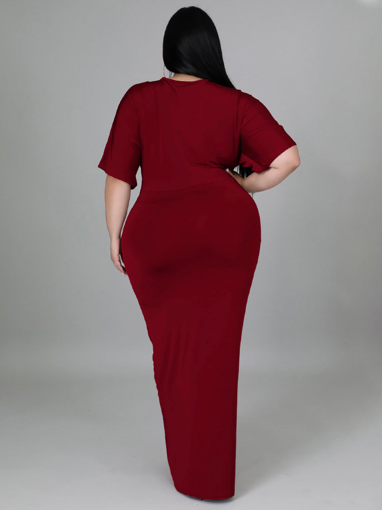 V Neck Solid Color Maxi Dresses
