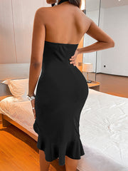 Ruffle Hollow Out Bodycon Midi Dresses