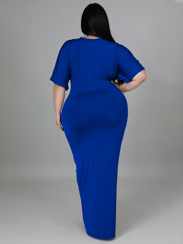 V Neck Solid Color Maxi Dresses