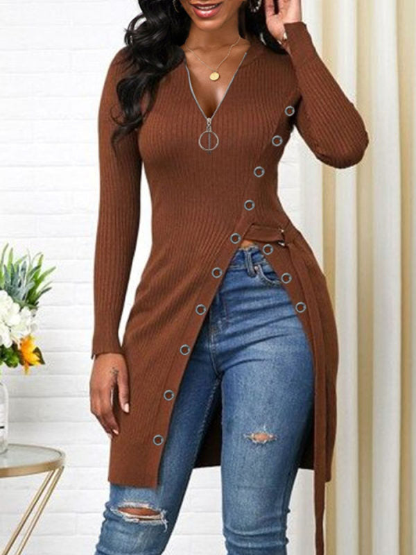 Solid Slit Hem Sweater