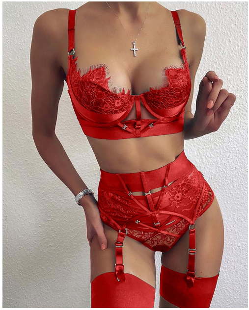 Happy Christmas Lace Garter Lingerie Set