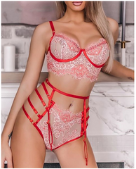 Chill Day Ladder Cutout Sheer Mesh Floral Lace Bra Set