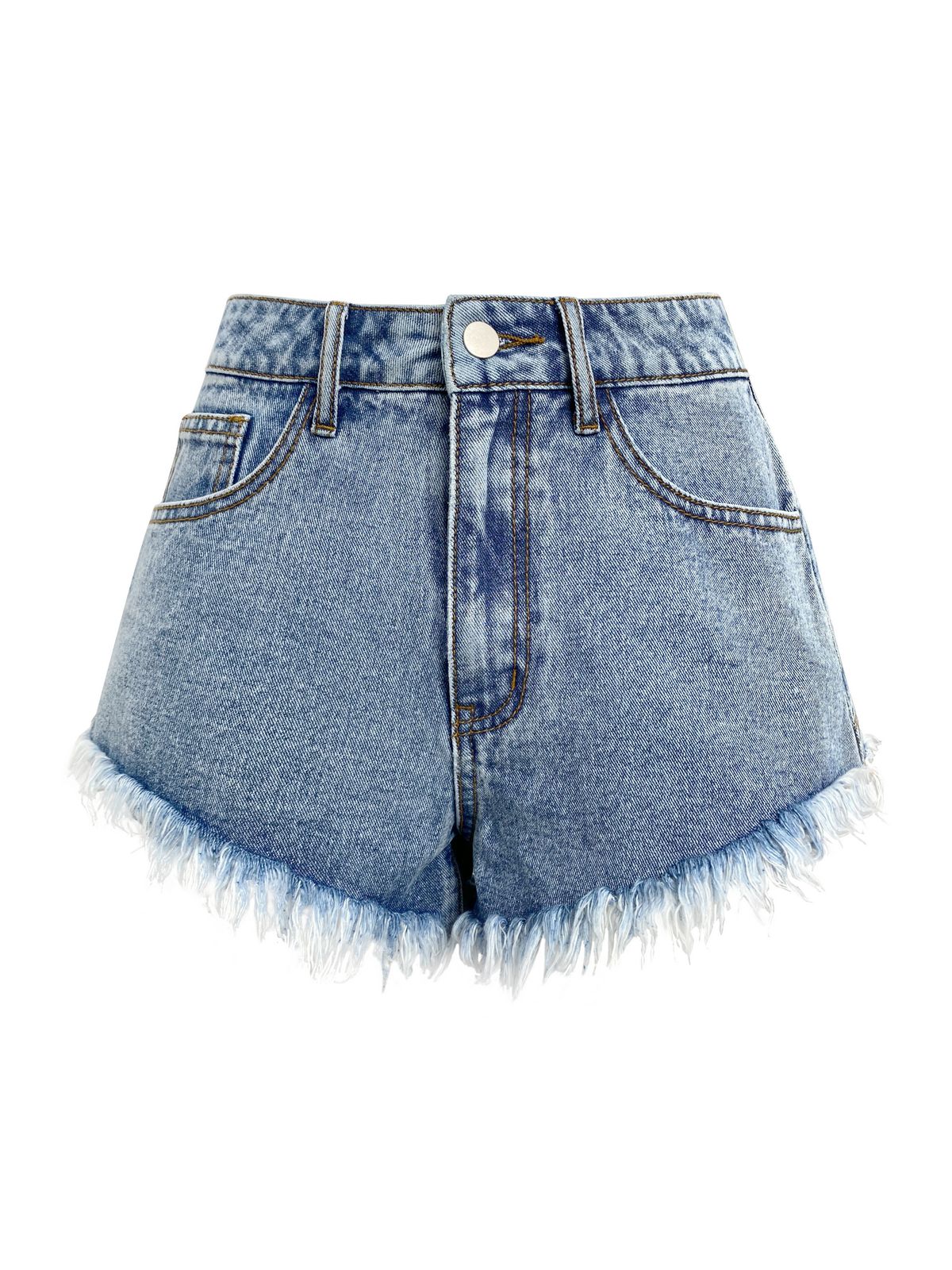 Star Patched Raw Hem Denim Shorts