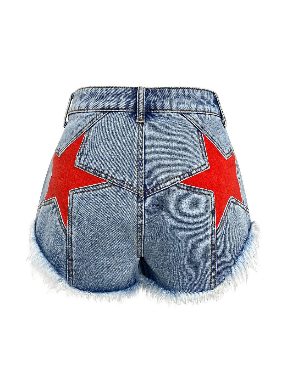 Star Patched Raw Hem Denim Shorts