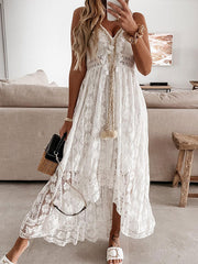 V Neck Broderie Lace Slip Maxi Dresses