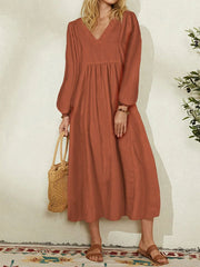 V Neck Lantern Sleeve Maxi Dresses