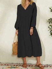 V Neck Lantern Sleeve Maxi Dresses