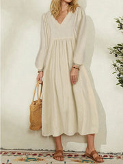 V Neck Lantern Sleeve Maxi Dresses