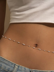 Faux Pearl Embellished Belly Chain