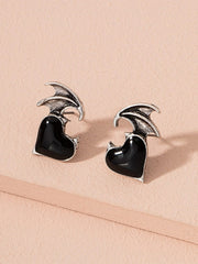 Devil Wing Heart Pendant Earrings