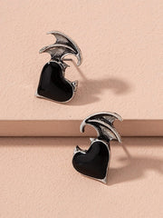 Devil Wing Heart Pendant Earrings