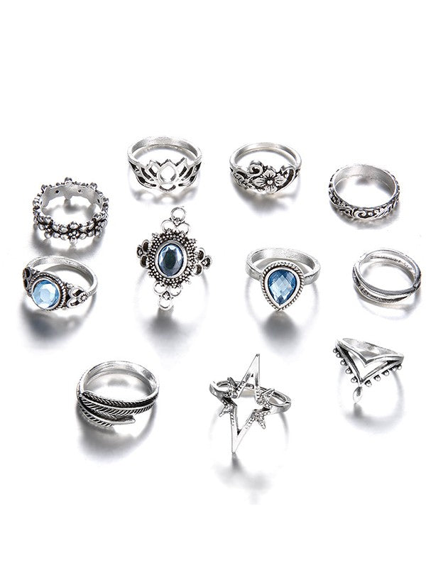 11pcs Vintage Mixed Pattern Ring Set