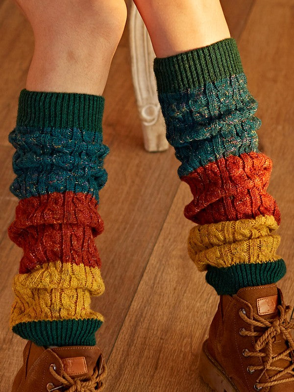 Color Block Cable Knit Leg Warmer