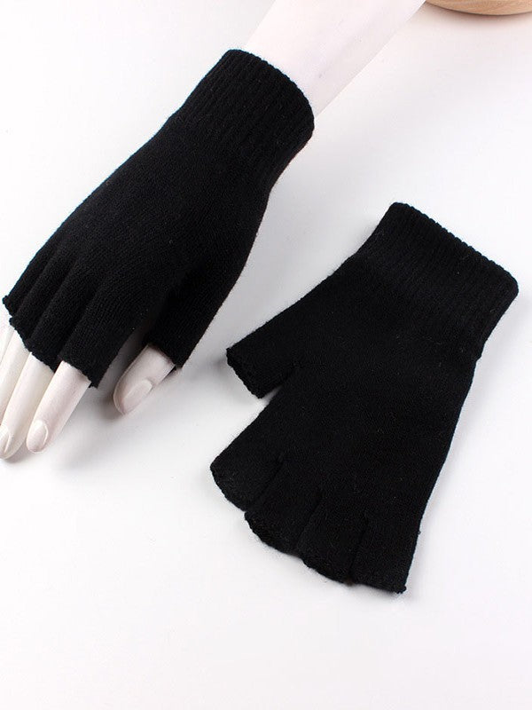 Solid Color Knitted Half Finger Gloves