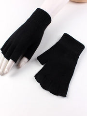 Solid Color Knitted Half Finger Gloves