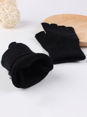 Solid Color Knitted Half Finger Gloves