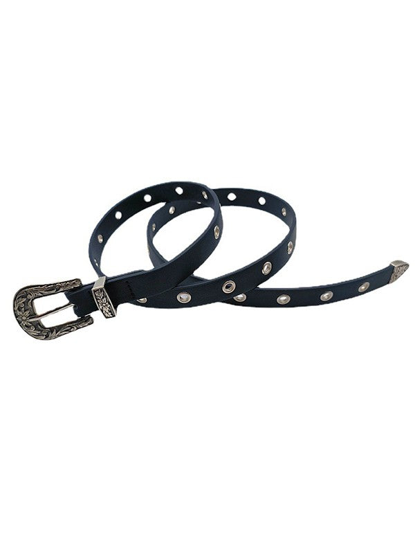 Pu Leather Eyelet Carved Buckle Belt