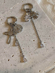 Cross Pendant Zircon Tassel Hoop Earrings