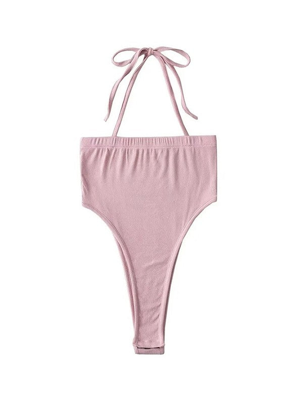 Solid Color Slash Halter Bodysuit