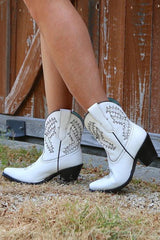 Embroidery Low Heel Slip On Boots