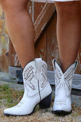 Embroidery Low Heel Slip On Boots