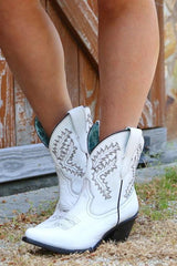 Embroidery Low Heel Slip On Boots
