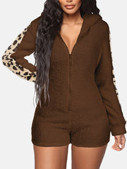 Leopard Bear Hooded Cute Fuzzy Romper