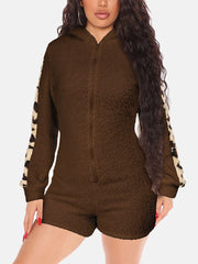 Leopard Bear Hooded Cute Fuzzy Romper