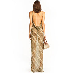 Animal Print Cowl Sheer Chiffon Slit Slip Maxikleider - Schlange