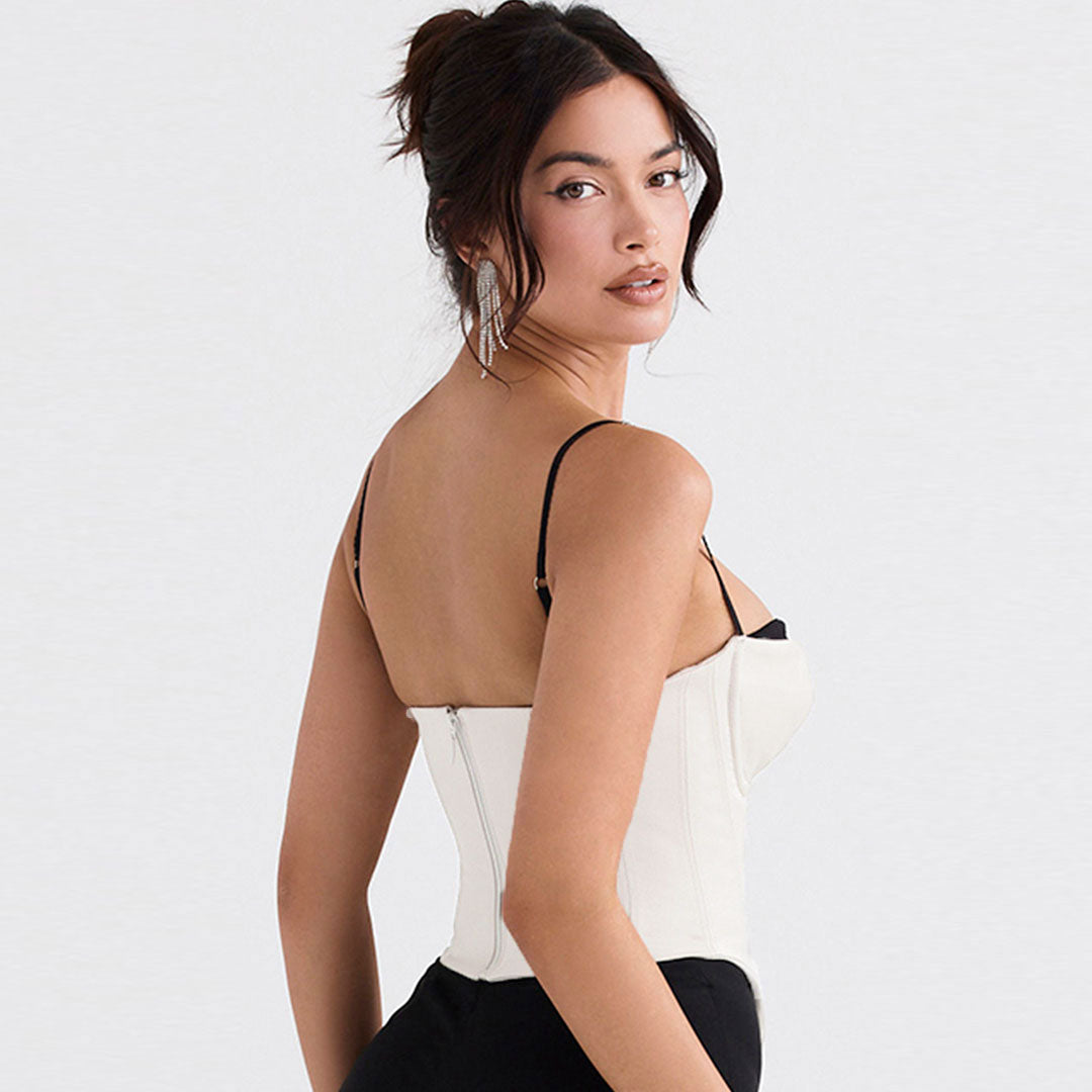 Contrast Sweetheart Satin Sleeveless Corset Crop Top - White