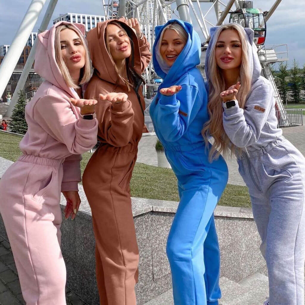 Kitty Hooded Zip Up Long Sleeve Jumpsuit - Khaki