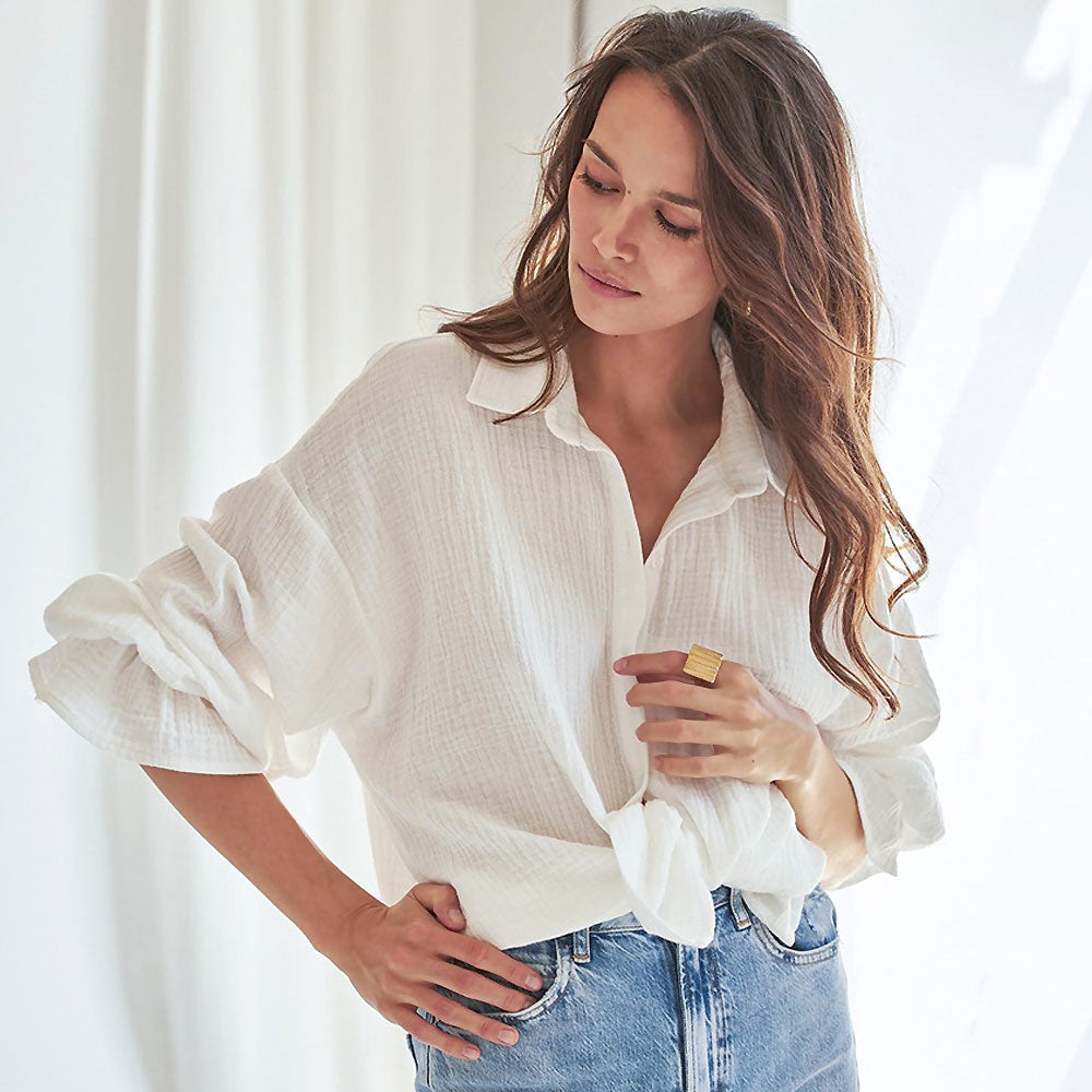 Textured Ruffle Blouse - White