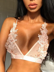 Low Cut Spaghetti Strap Embroidered Bralette Bra Top