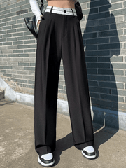 Contrast Waist Pleated Tailored Pants